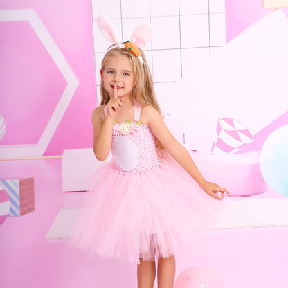 Kids Easter Pink Tutu Bunny Dress and Headband Girls Bunny Costume For Party Cosplay