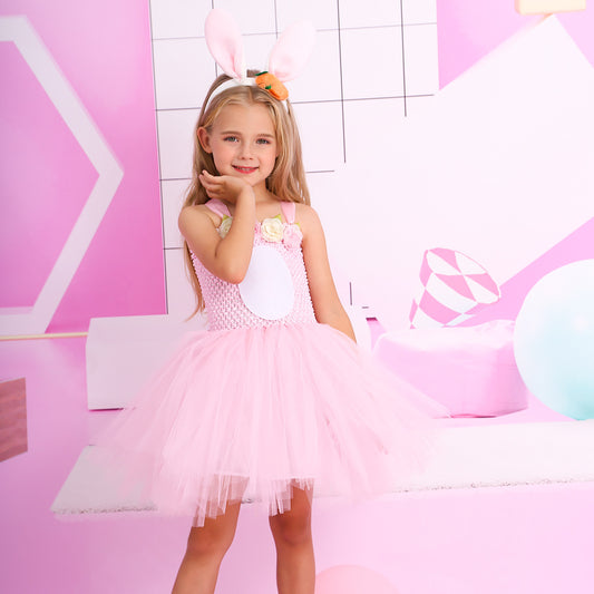 Kids Easter Pink Tutu Bunny Dress and Headband Girls Bunny Costume For Party Cosplay