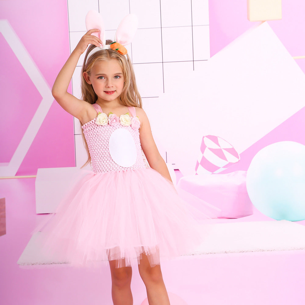 Kids Easter Pink Tutu Bunny Dress and Headband Girls Bunny Costume For Party Cosplay