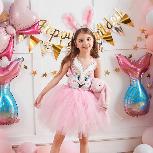 Girls Cute Bunny Costume  Backless Bunny Tutu Dress with Headband