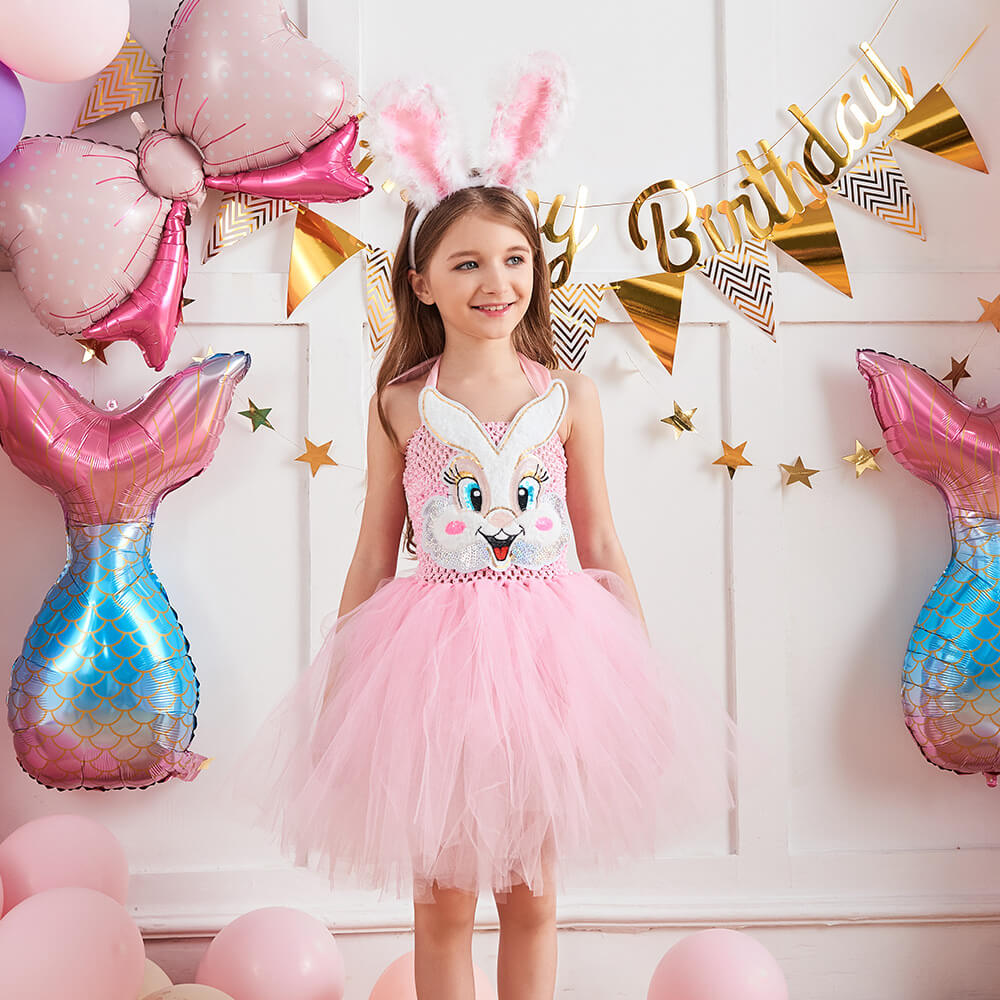 Girls Cute Bunny Costume  Backless Bunny Tutu Dress with Headband