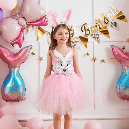 Girls Cute Bunny Costume  Backless Bunny Tutu Dress with Headband