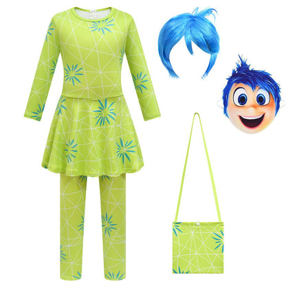 Girls Joy Inside Out Costume Movie Character Joy Cosplay Dress with Leggings Cosplay Outfit