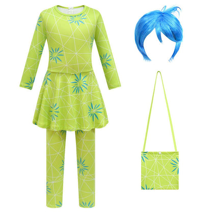 Girls Joy Inside Out Costume Movie Character Joy Cosplay Dress with Leggings Cosplay Outfit
