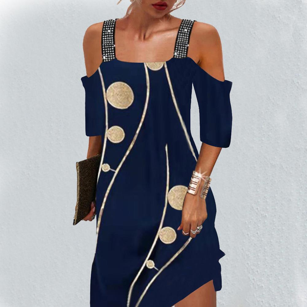 Colorblock Leopard & Geometric Print Cold Shoulder Wide Straps Dress