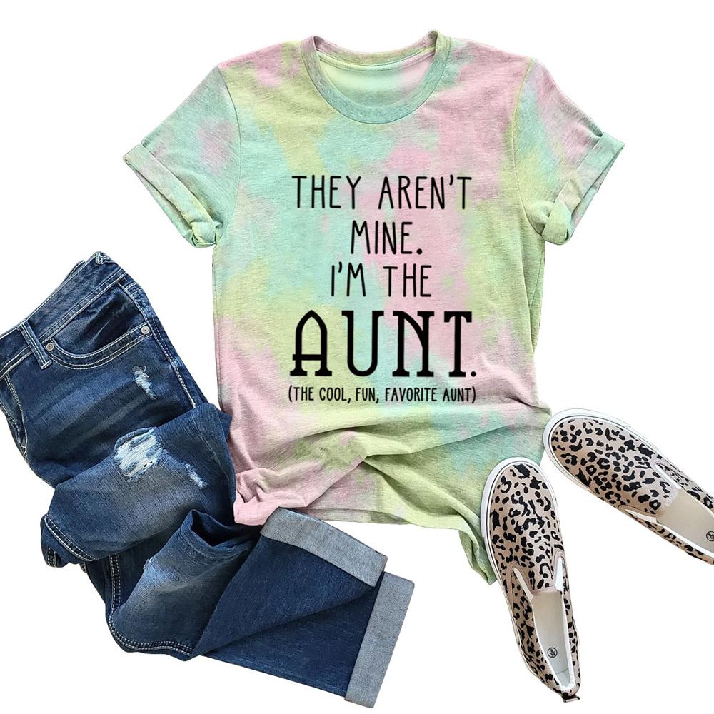 I'M THE AUNT Tie Dye Letter Print Crew Neck Short Sleeve Tee