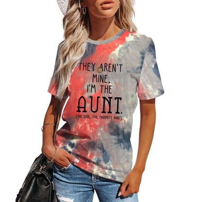 I'M THE AUNT Tie Dye Letter Print Crew Neck Short Sleeve Tee