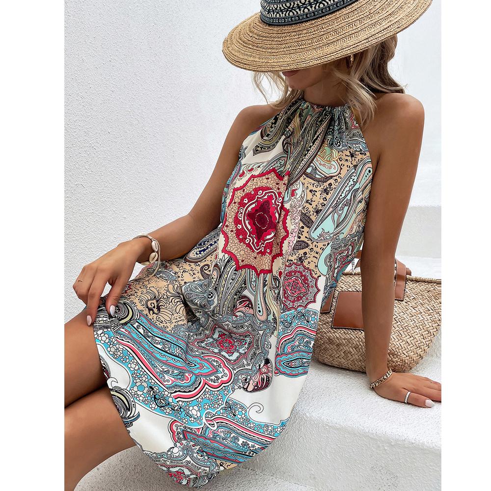 Floral Print Tie Back Halter Neck Mini Dress