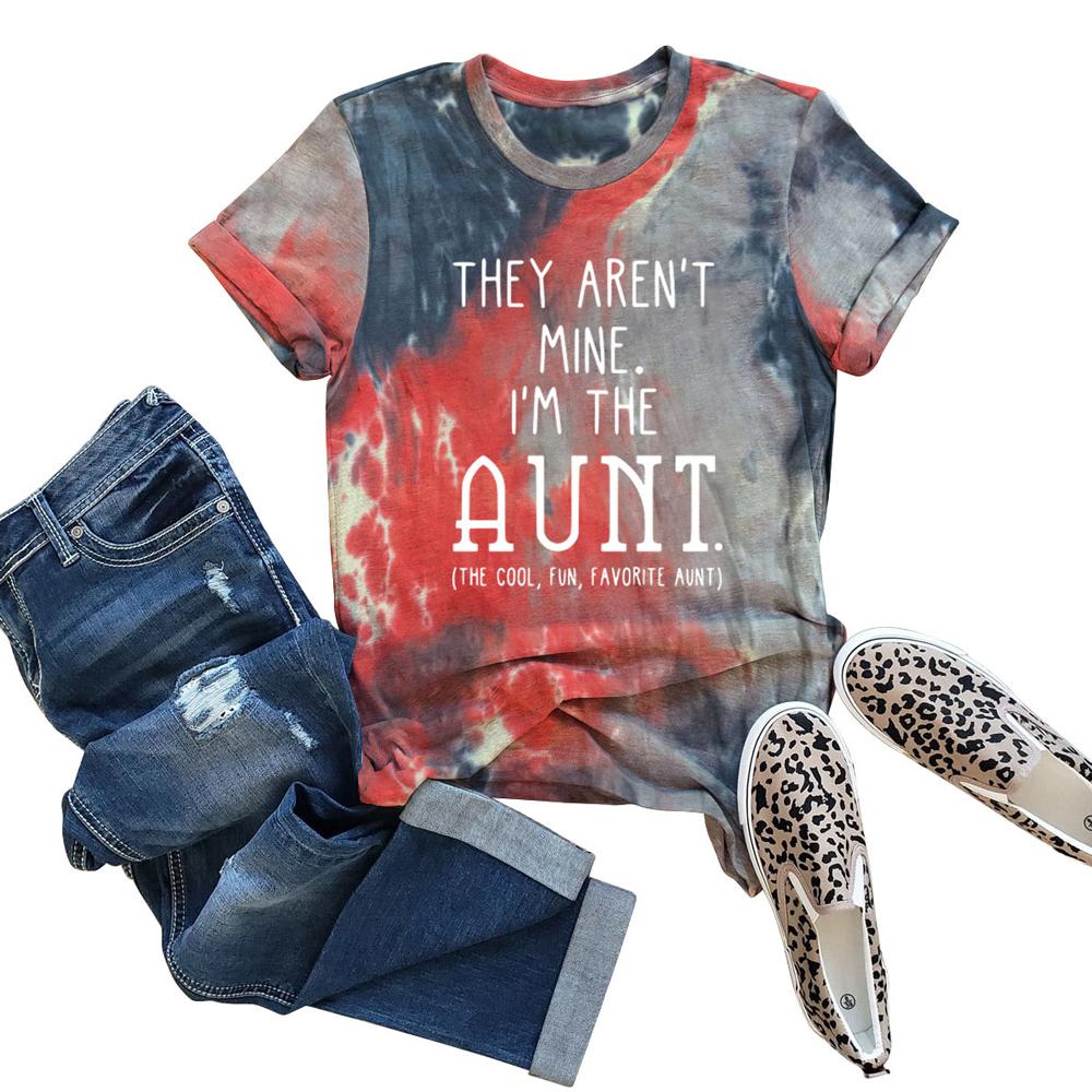 I'M THE AUNT Tie Dye Letter Print Crew Neck Short Sleeve Tee