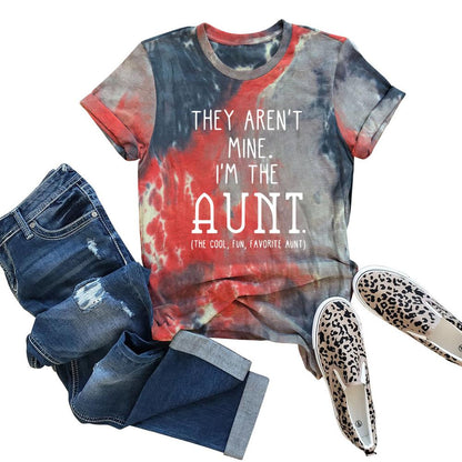 I'M THE AUNT Tie Dye Letter Print Crew Neck Short Sleeve Tee