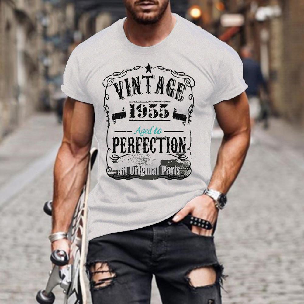 VINTAGE 1955 Men Letter Print Round Neck Short Sleeve T-Shirt