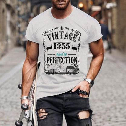VINTAGE 1955 Men Letter Print Round Neck Short Sleeve T-Shirt
