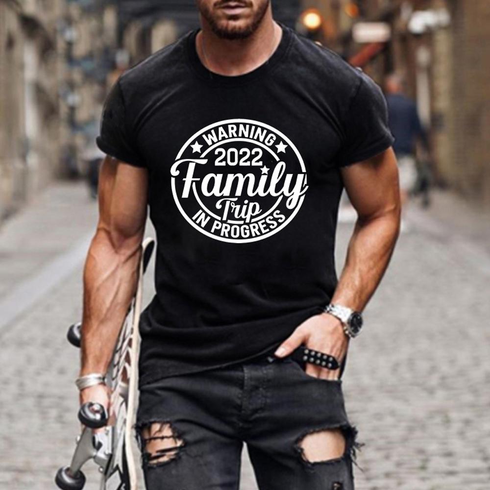 FAMILY TRIP Letter Print Crewneck Short Sleeve Men T-Shirt