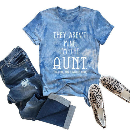 I'M THE AUNT Tie Dye Letter Print Crew Neck Short Sleeve Tee