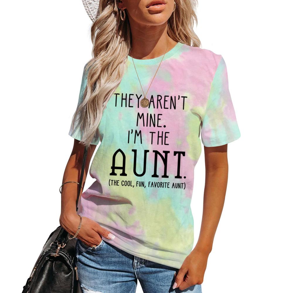 I'M THE AUNT Tie Dye Letter Print Crew Neck Short Sleeve Tee