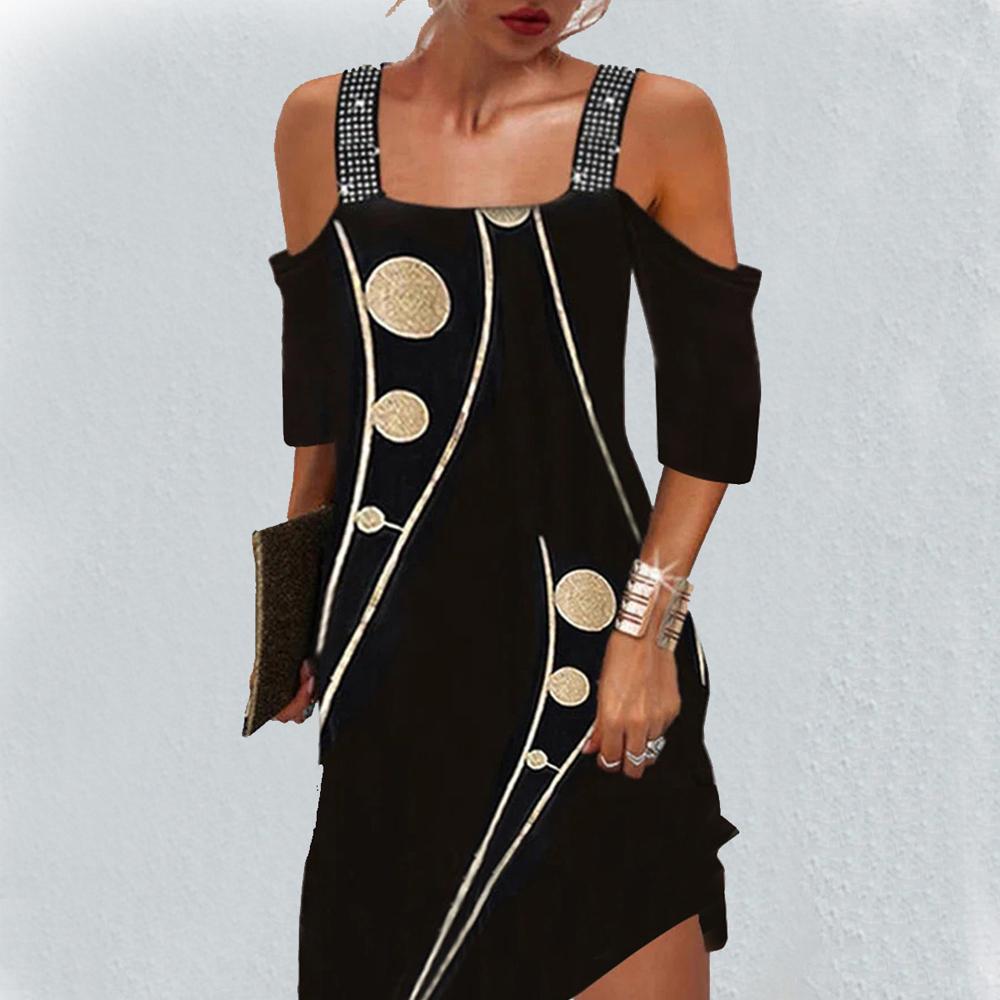 Colorblock Leopard & Geometric Print Cold Shoulder Wide Straps Dress