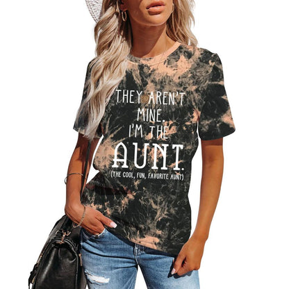 I'M THE AUNT Tie Dye Letter Print Crew Neck Short Sleeve Tee