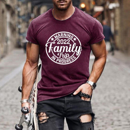 FAMILY TRIP Letter Print Crewneck Short Sleeve Men T-Shirt
