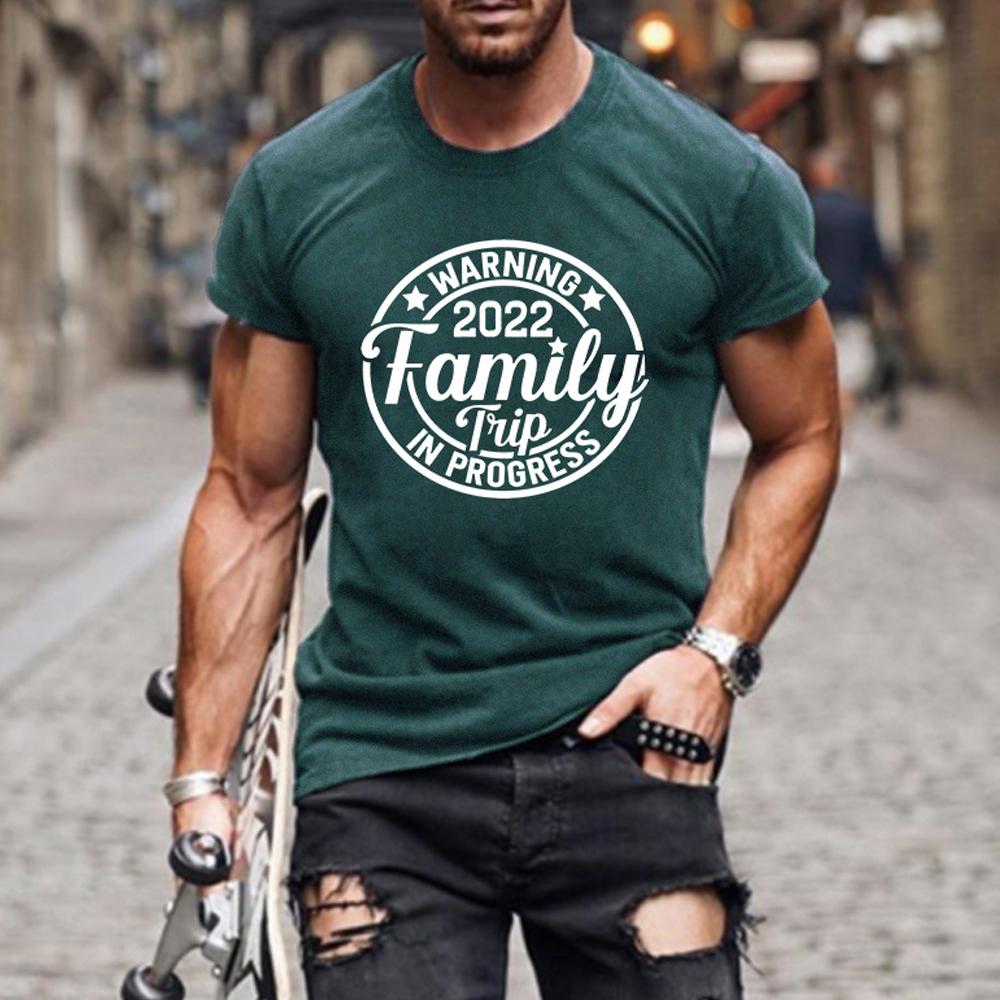 FAMILY TRIP Letter Print Crewneck Short Sleeve Men T-Shirt