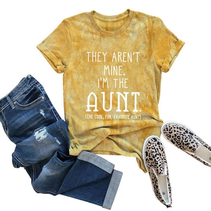 I'M THE AUNT Tie Dye Letter Print Crew Neck Short Sleeve Tee