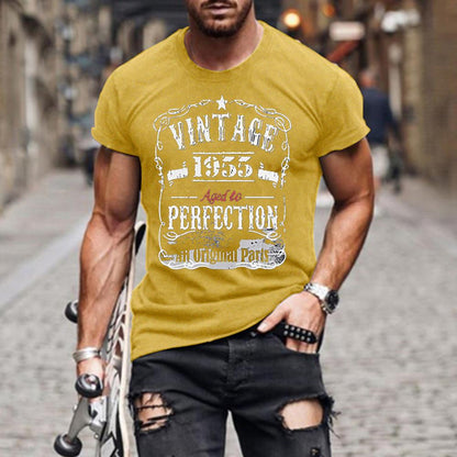 VINTAGE 1955 Men Letter Print Round Neck Short Sleeve T-Shirt
