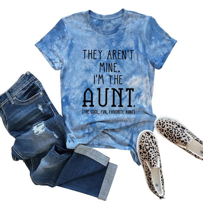 I'M THE AUNT Tie Dye Letter Print Crew Neck Short Sleeve Tee