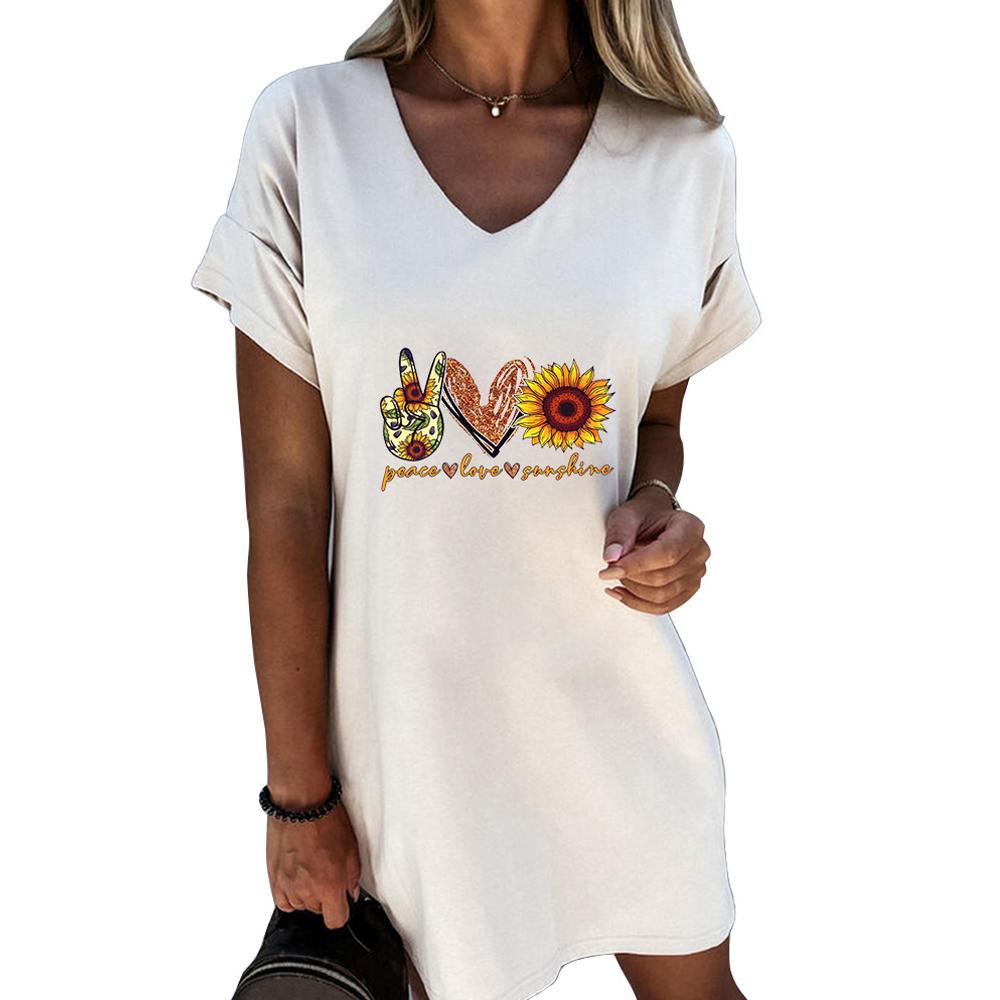 Funny Sunflower Print V Neck Short Sleeve Dress