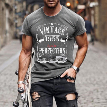 VINTAGE 1955 Men Letter Print Round Neck Short Sleeve T-Shirt
