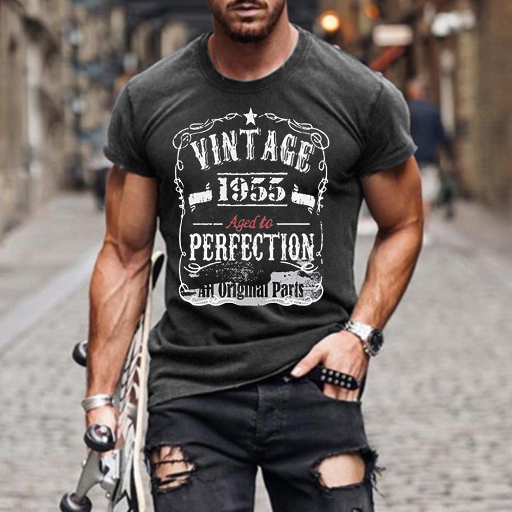 VINTAGE 1955 Men Letter Print Round Neck Short Sleeve T-Shirt
