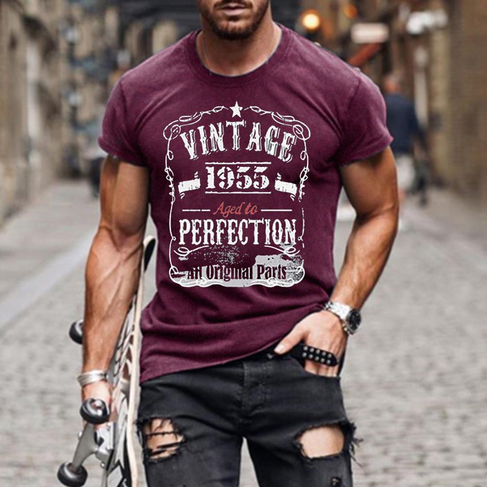 VINTAGE 1955 Men Letter Print Round Neck Short Sleeve T-Shirt