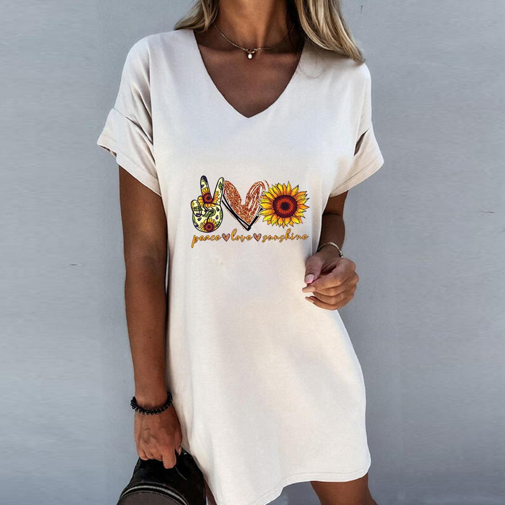 Funny Sunflower Print V Neck Short Sleeve Dress