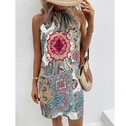Floral Print Tie Back Halter Neck Mini Dress