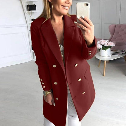 Plus Lapel Collar Double Button Trench Coat Premium Solid Wool-Mix Midi Overcoat