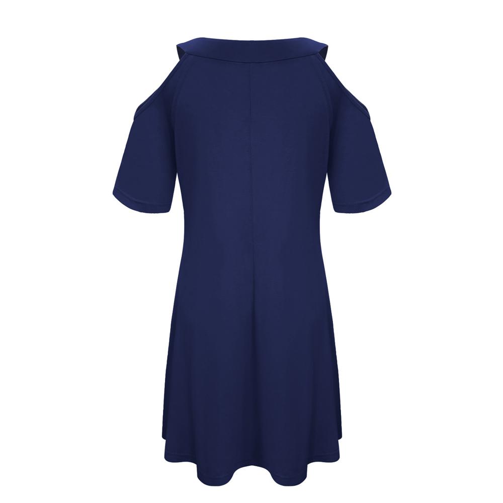 Solid Cold Shoulder Button Detail Short Sleeve A Line Dress