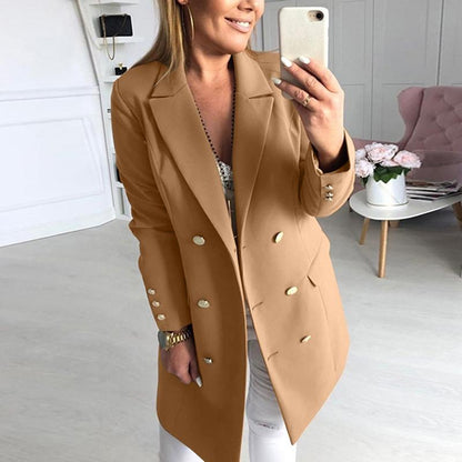 Plus Lapel Collar Double Button Trench Coat Premium Solid Wool-Mix Midi Overcoat