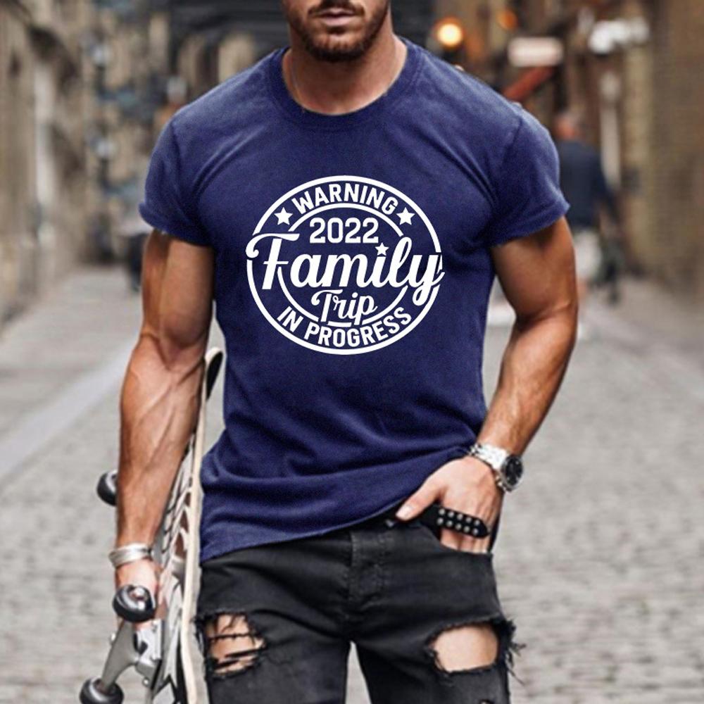 FAMILY TRIP Letter Print Crewneck Short Sleeve Men T-Shirt
