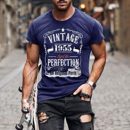 VINTAGE 1955 Men Letter Print Round Neck Short Sleeve T-Shirt