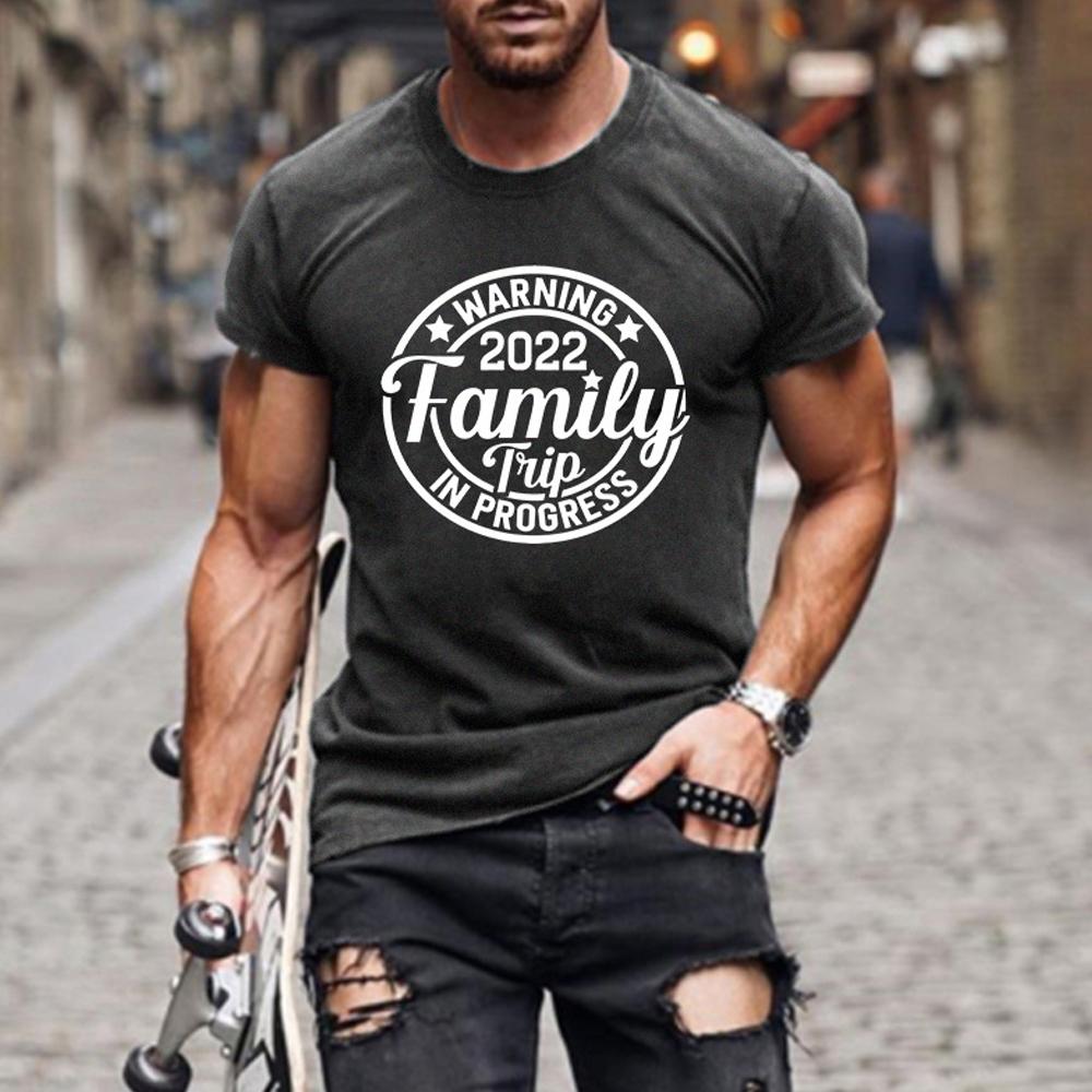 FAMILY TRIP Letter Print Crewneck Short Sleeve Men T-Shirt
