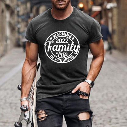FAMILY TRIP Letter Print Crewneck Short Sleeve Men T-Shirt