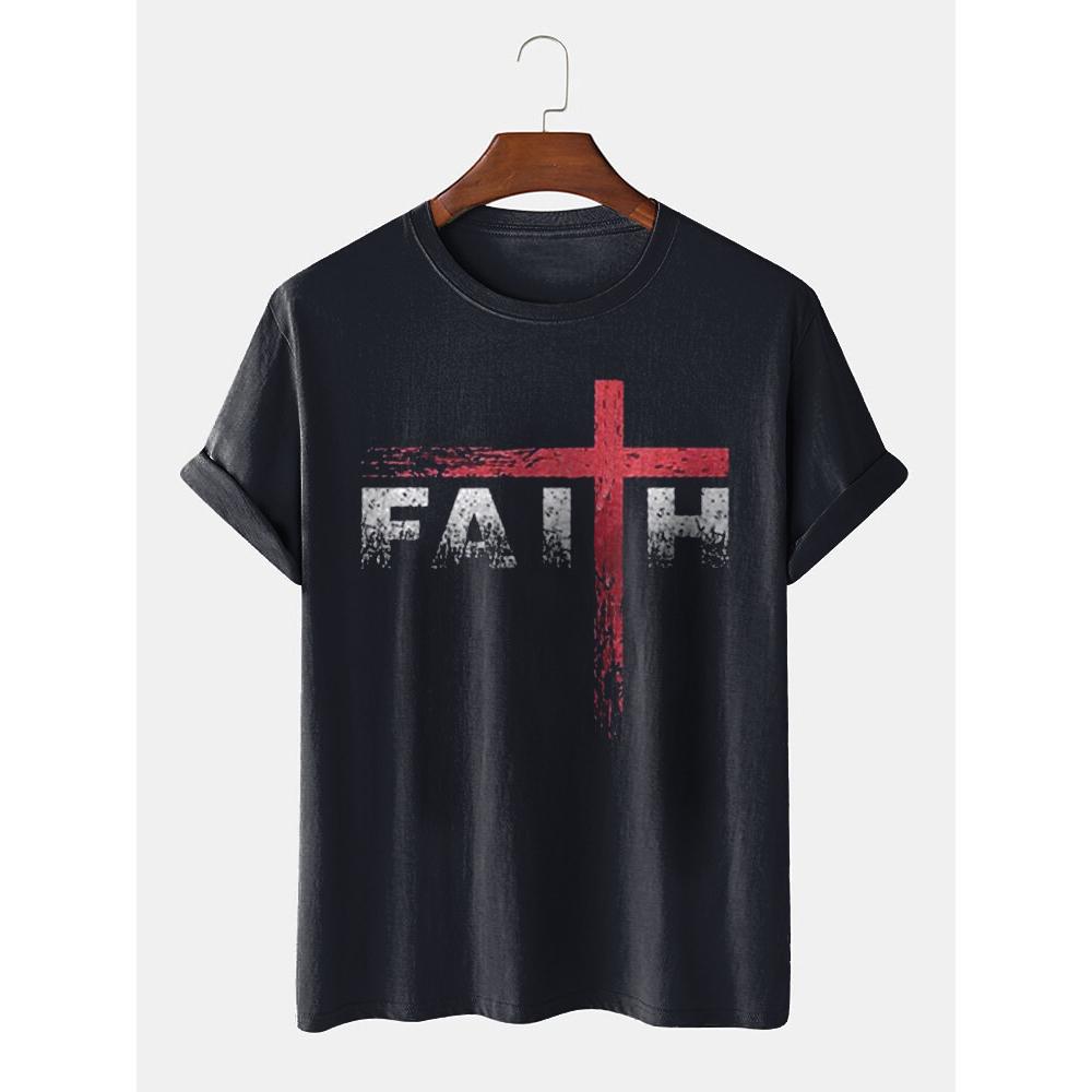 Men Letter & Flag Print Round Neck Short Sleeve T-Shirt