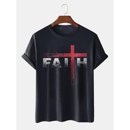 Men Letter & Flag Print Round Neck Short Sleeve T-Shirt