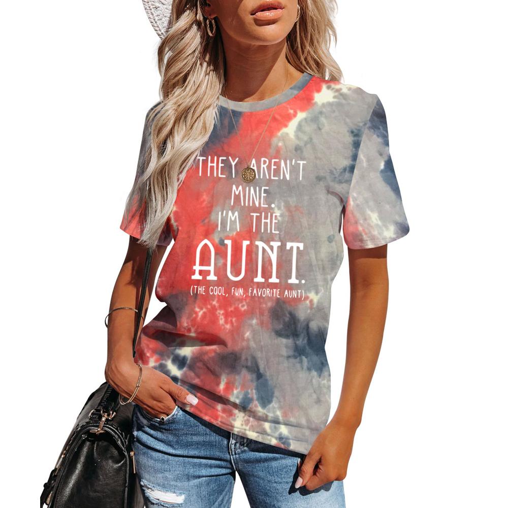 I'M THE AUNT Tie Dye Letter Print Crew Neck Short Sleeve Tee