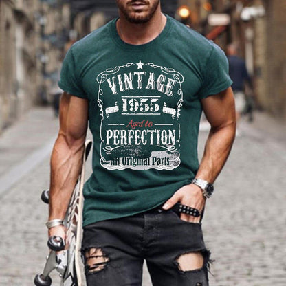 VINTAGE 1955 Men Letter Print Round Neck Short Sleeve T-Shirt