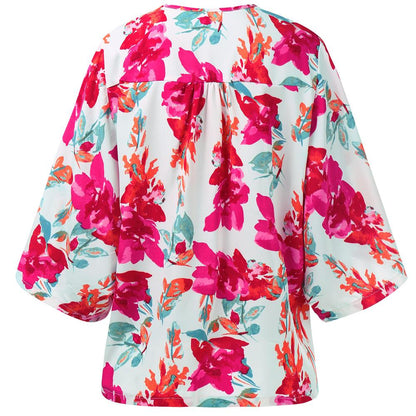Floral Print V Neck Button Front Blouse