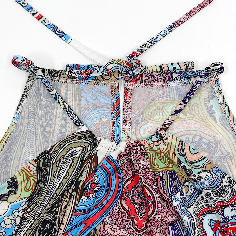 Floral Print Tie Back Halter Neck Mini Dress