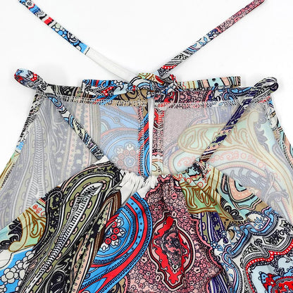 Floral Print Tie Back Halter Neck Mini Dress