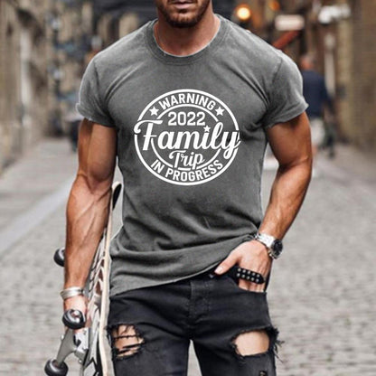 FAMILY TRIP Letter Print Crewneck Short Sleeve Men T-Shirt