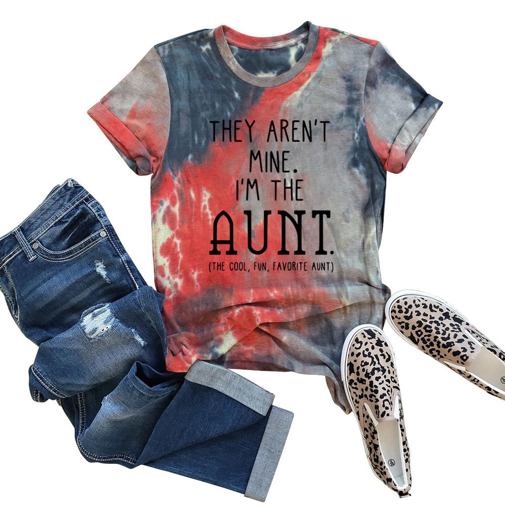 I'M THE AUNT Tie Dye Letter Print Crew Neck Short Sleeve Tee