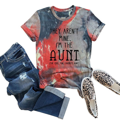 I'M THE AUNT Tie Dye Letter Print Crew Neck Short Sleeve Tee