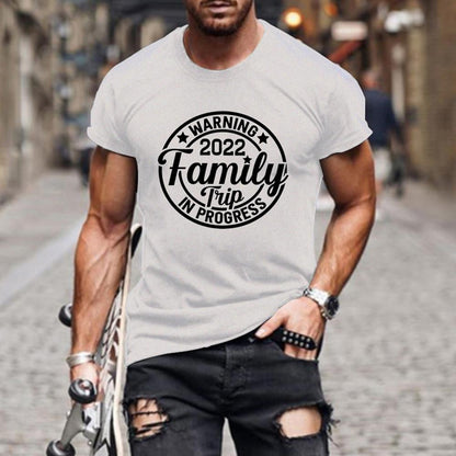 FAMILY TRIP Letter Print Crewneck Short Sleeve Men T-Shirt